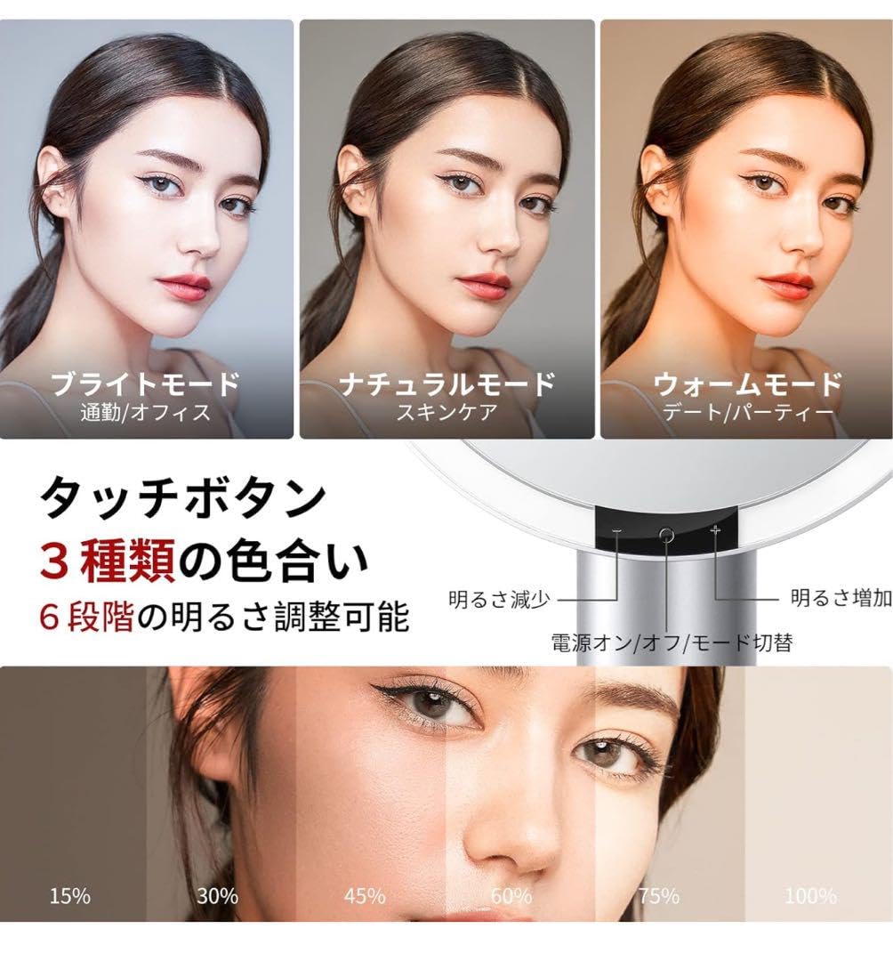 Amazon.co.jp: AMIRO LEDミラー ホワイト 8インチ ミラー 18段階明るさ